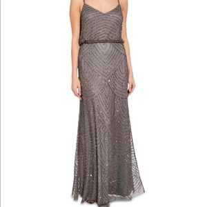 Elegant floor length beaded biscotti gown